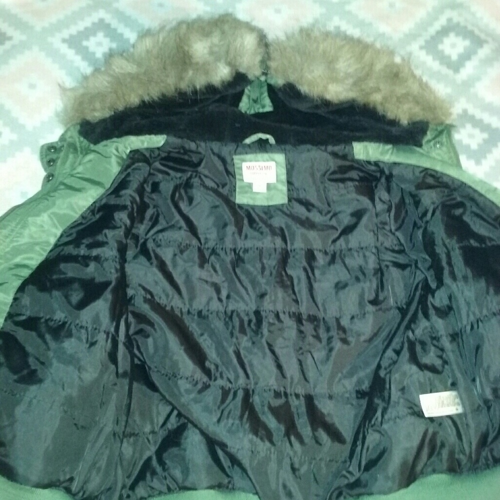 Mossimo Girls XL Army Green Fur Hood Aviator Coat - Picture 3 of 8